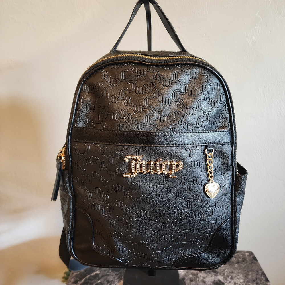 Juicy Couture Black Embossed Mini Backpack with Gold Logo